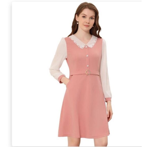 Allegra K women’s v neck button decor mini dress size medium - Picture 1 of 11